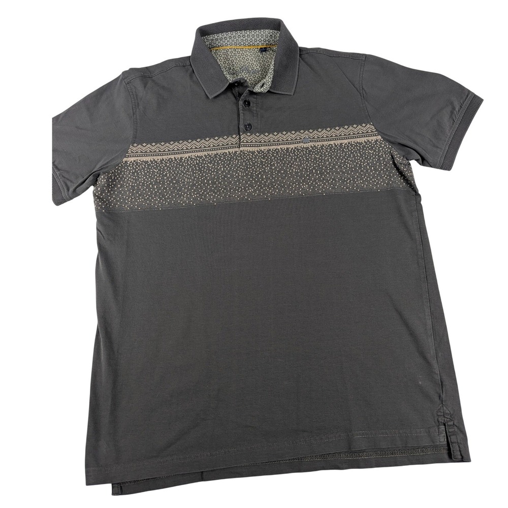 Louis Philippe‎ Mens Charcoal Gray Geometric Print Polo Shirt Small Short Sleeve